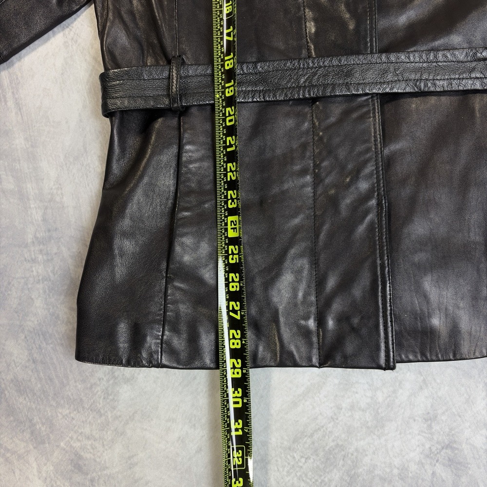 Worthington Black Leather Belted Trench Jacket - Picture 6 of 8